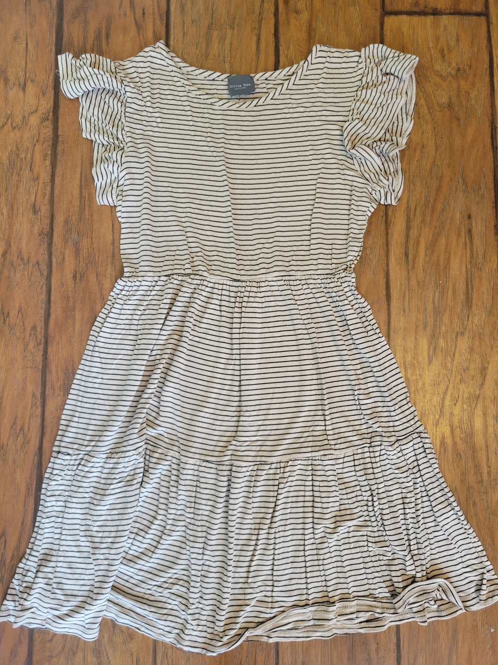 Olivia Rae Cream and Black Striped Ruffle-Sleeve Dress